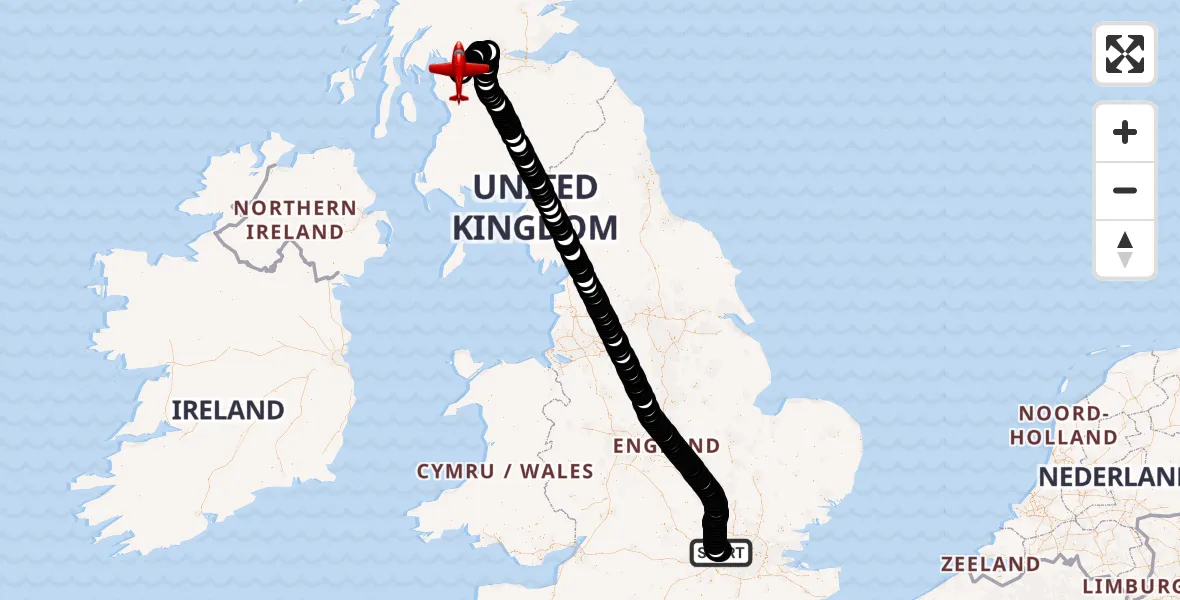 Flight route Air Ambulance Aircraft RAF Northolt - Glasgow Airport, 02 October 2026, 14:23