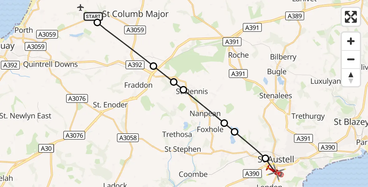 Flight route Air Ambulance Helicopter Cornwall Airport Newquay - London Apprentice, 02 October 2026, 14:27