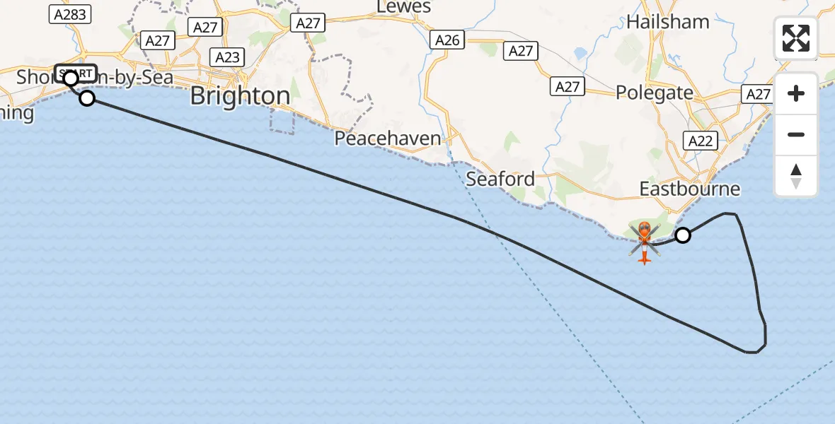 Flight route Coastguard Helicopter Brighton City Airport - Eastbourne, 02 October 2026, 14:34