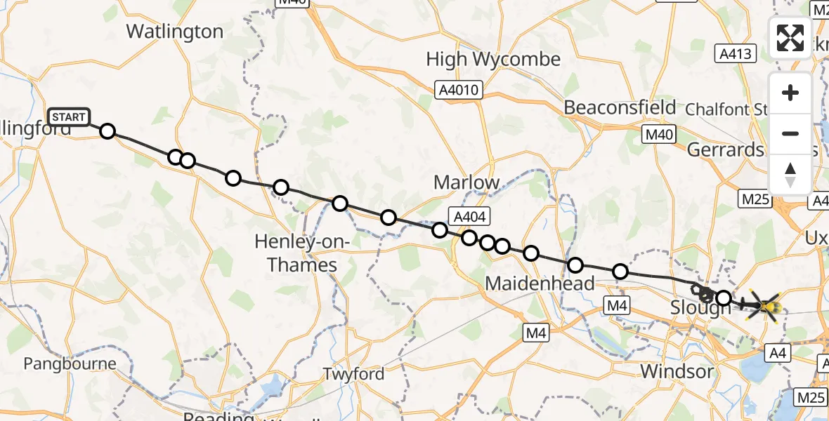 Flight route Police Helicopter Benson - Wexham, 02 October 2026, 14:52