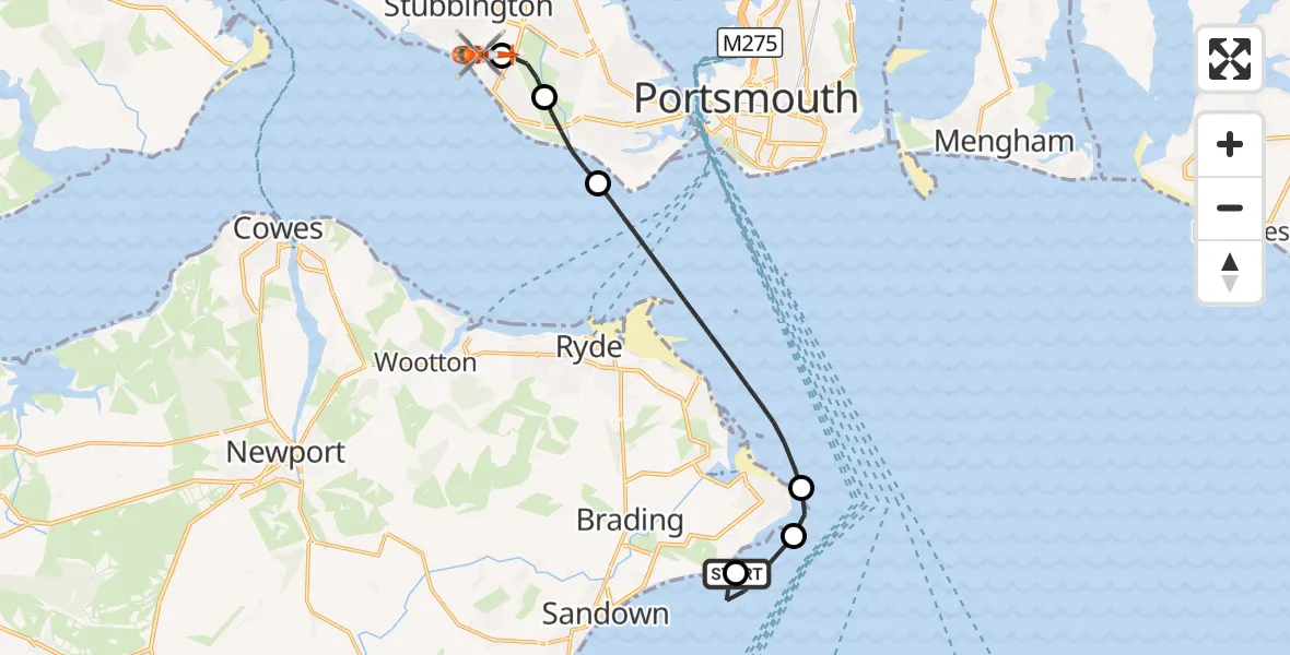 Flight route Coastguard Helicopter Bembridge - Solent Airport, 02 October 2026, 15:14