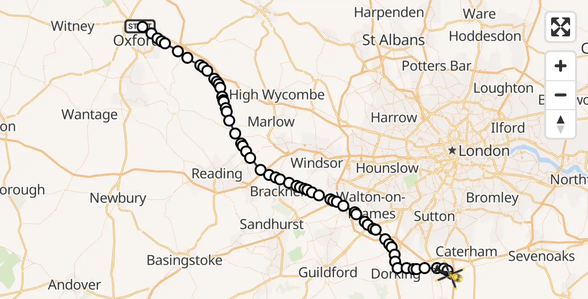 Flight route Police Helicopter South Oxfordshire - Redhill, 02 October 2026, 15:25