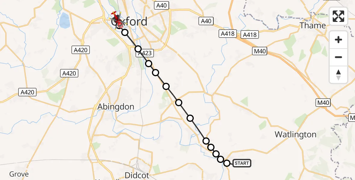 Flight route Air Ambulance Helicopter RAF Benson - Oxford, 02 October 2026, 15:28