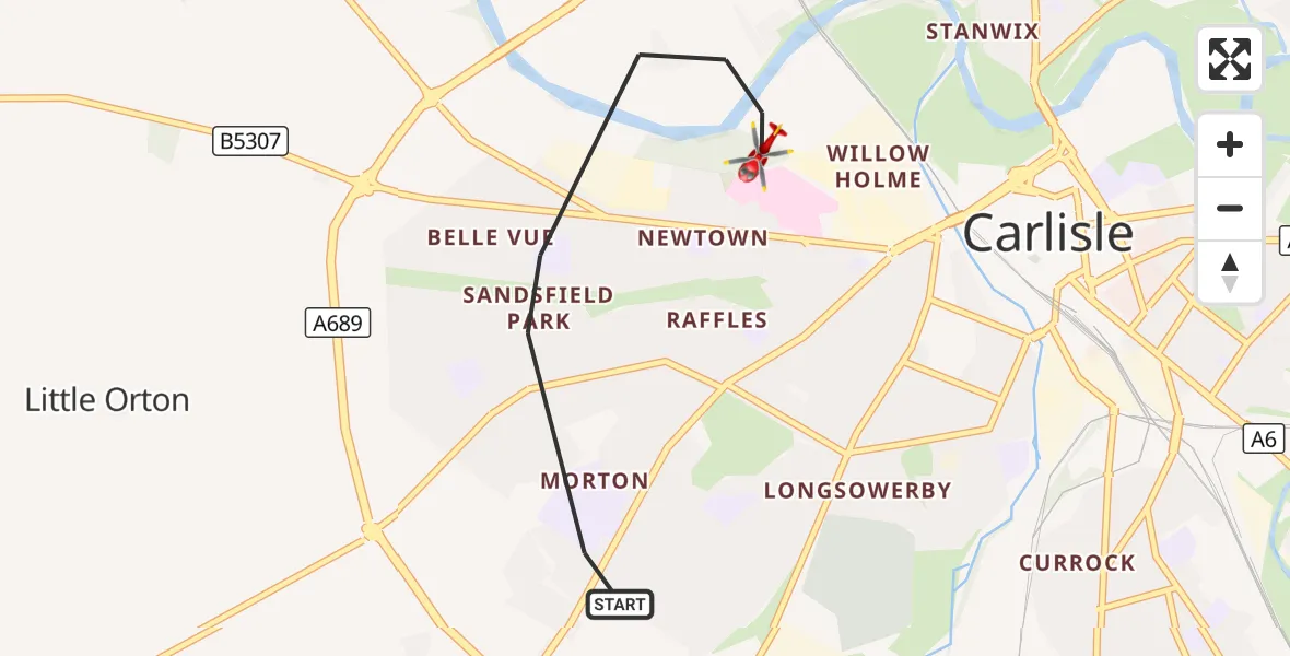 Flight route Air Ambulance Helicopter Carlisle - Carlisle General, 02 October 2026, 15:53