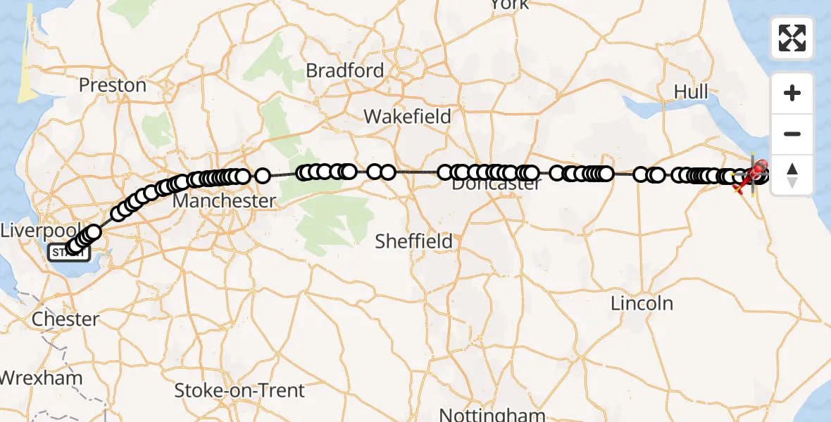 Flight route Air Ambulance Helicopter Hunts Cross - Grimsby, 02 October 2026, 15:57