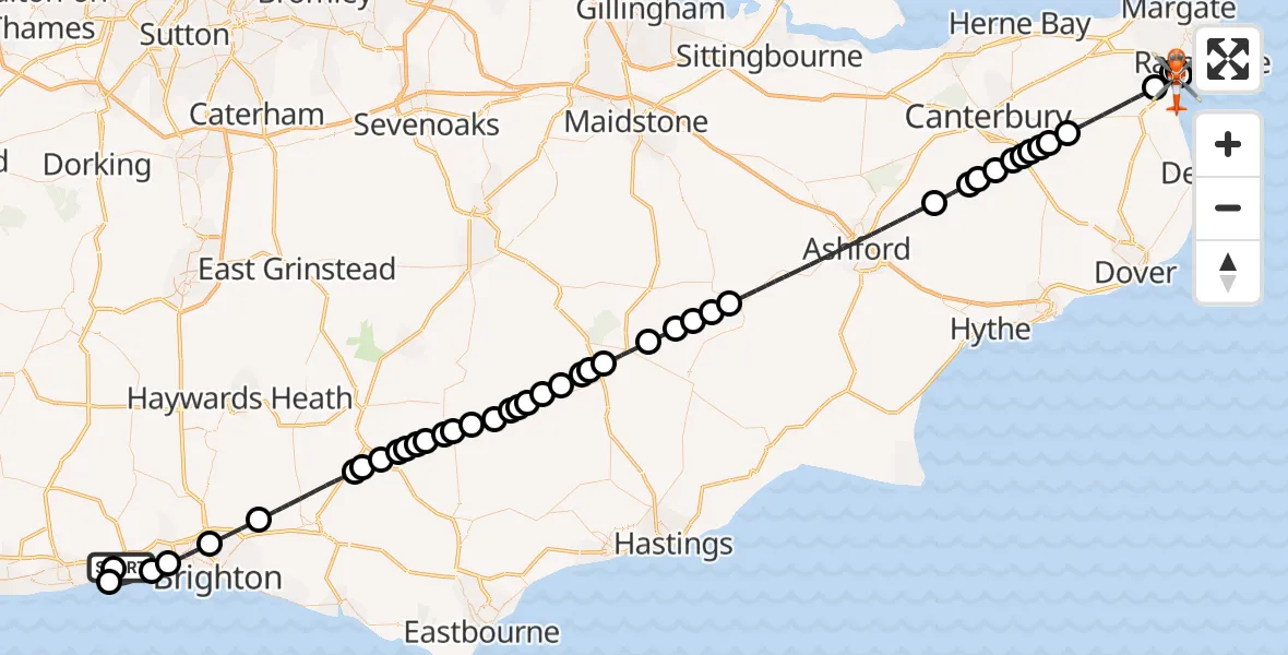 Flight route Coastguard Helicopter Brighton City Airport - North Sea, 02 October 2026, 15:59
