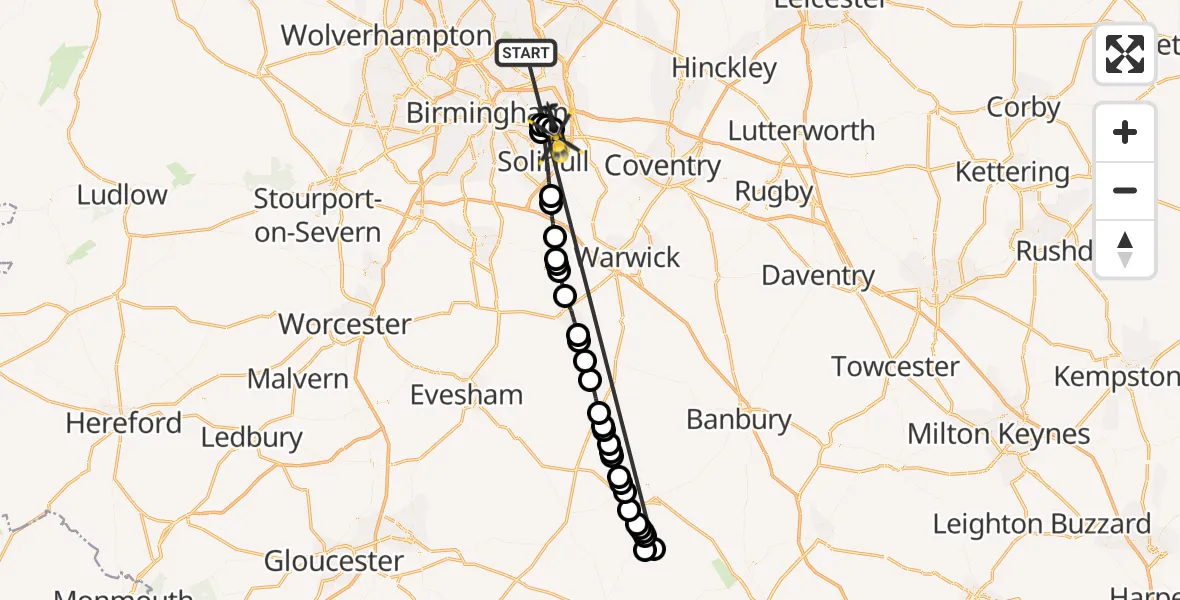 Flight route Police Helicopter Sutton Coldfield - Birmingham Airport, 02 October 2026, 16:01
