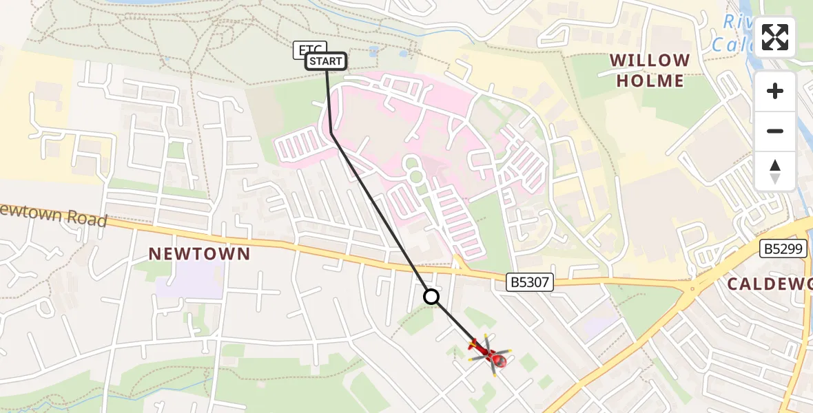 Flight route Air Ambulance Helicopter Carlisle General - Carlisle, 02 October 2026, 16:22