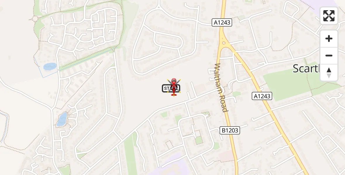 Flight route Air Ambulance Helicopter Scartho - Grimsby, 02 October 2026, 16:46