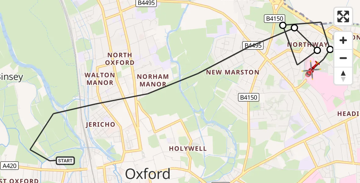 Flight route Air Ambulance Helicopter Oxford - Oxford, 02 October 2026, 16:46