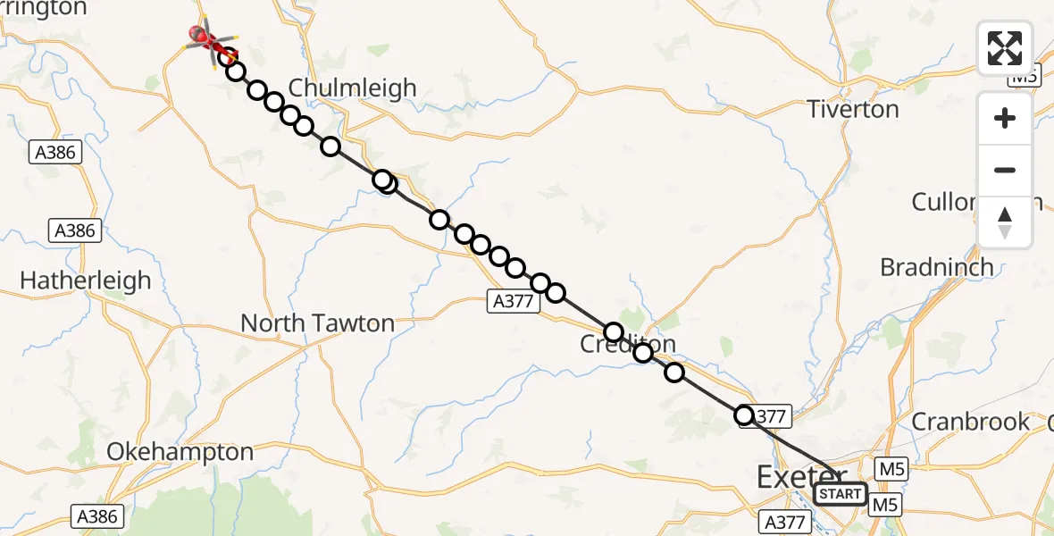 Flight route Air Ambulance Helicopter Exeter - Burrington, 02 October 2026, 18:01