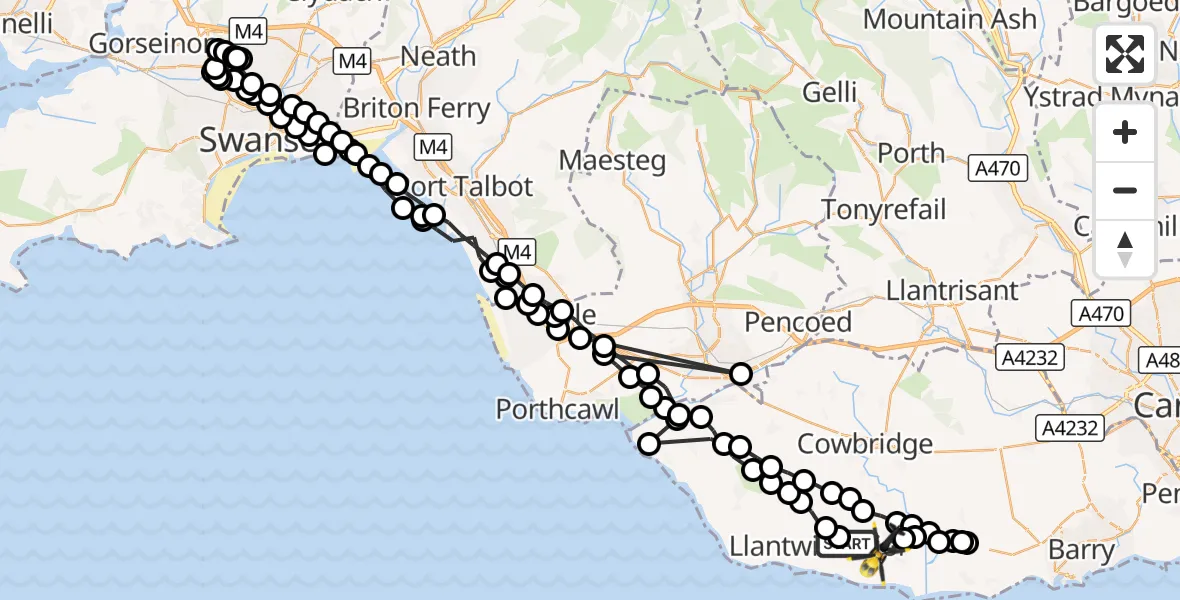 Flight route Police Helicopter Boverton - MOD St Athan, 02 October 2026, 18:08