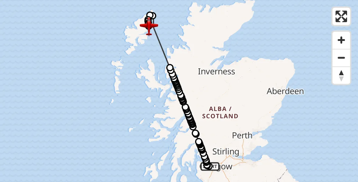 Flight route Air Ambulance Aircraft Glasgow Airport - Stornoway Airport, 02 October 2026, 18:42