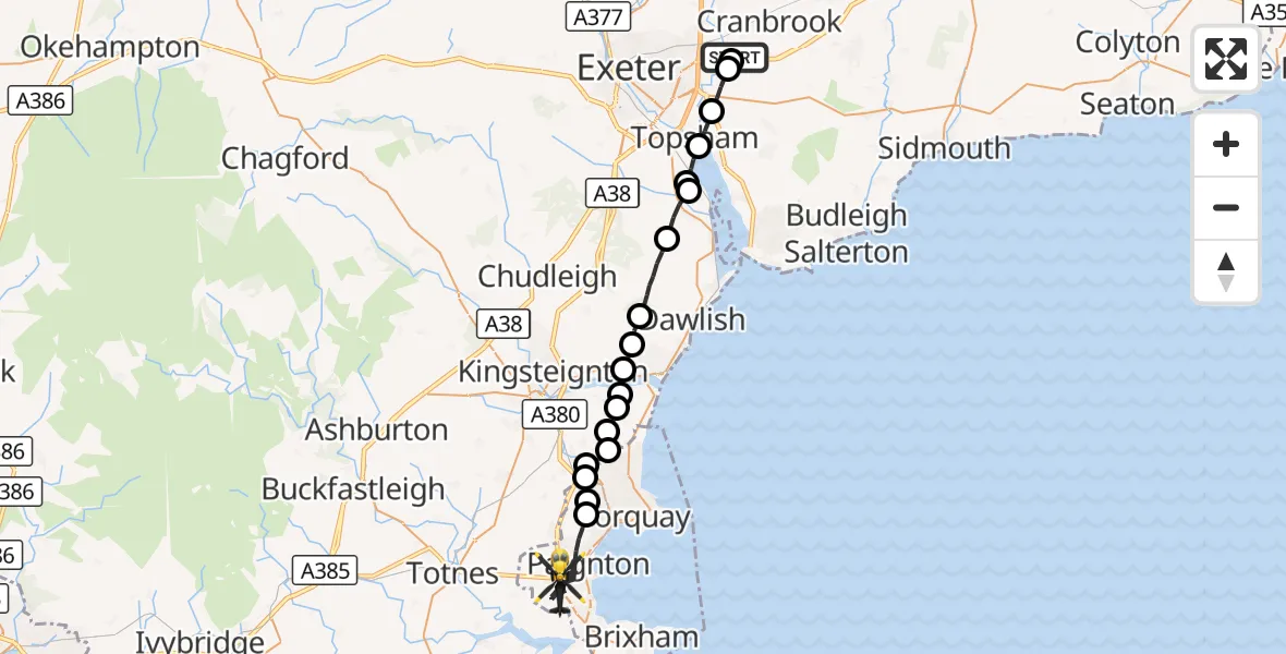 Flight route Police Helicopter Exeter International Airport - Paignton, 02 October 2026, 18:43