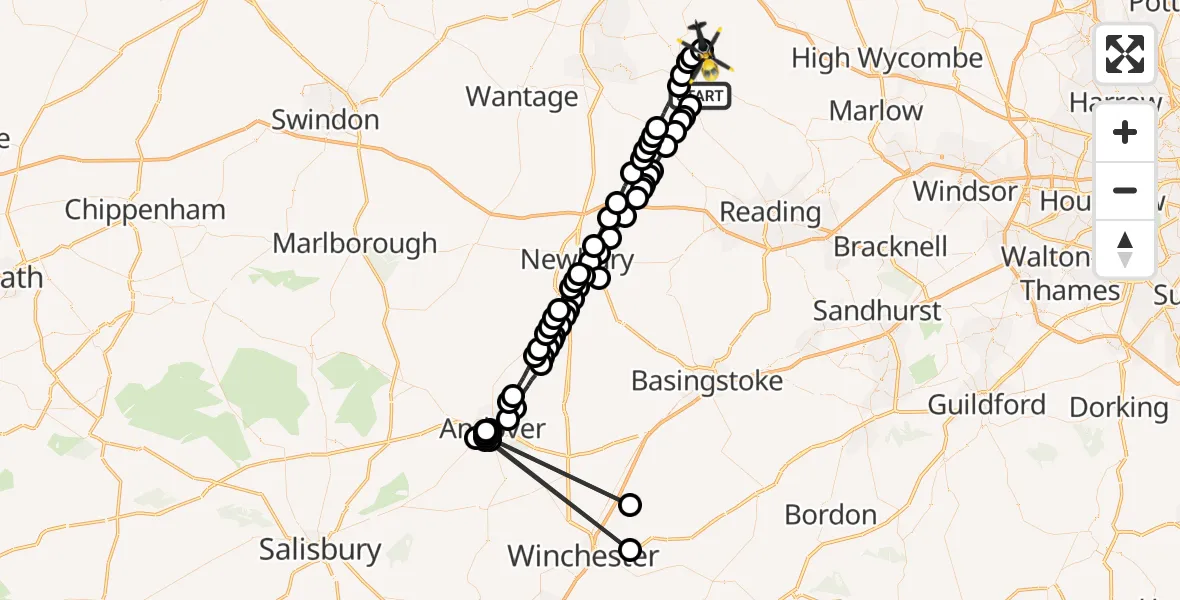 Flight route Police Helicopter Crowmarsh Gifford - Ewelme, 02 October 2026, 18:51