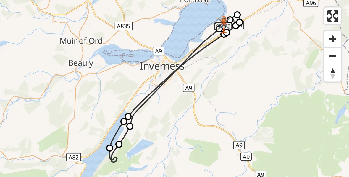 Flight route Coastguard Helicopter Inverness Airport - Inverness Airport, 02 October 2026, 18:52