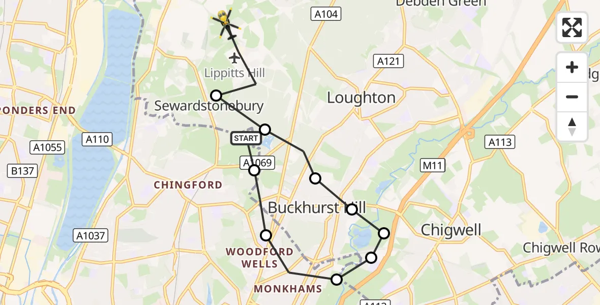 Flight route Police Helicopter Sewardstonebury - Sewardstonebury, 02 October 2026, 19:01