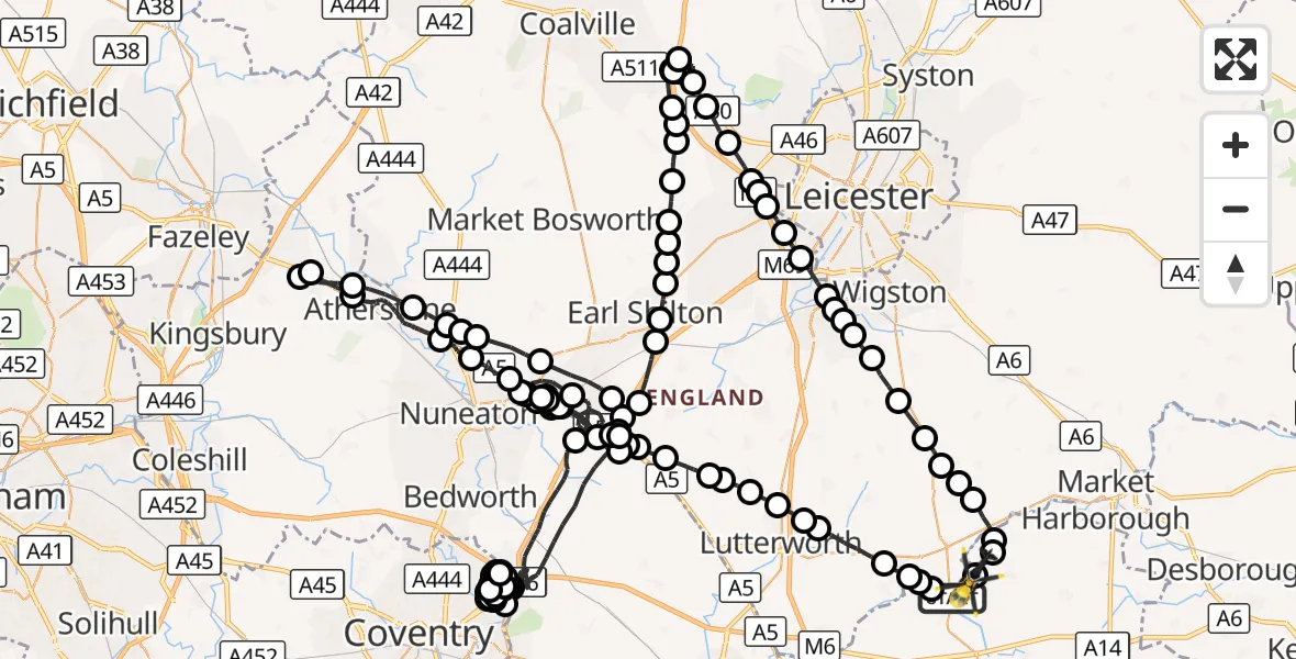 Flight route Police Helicopter Harborough - Harborough, 02 October 2026, 19:48