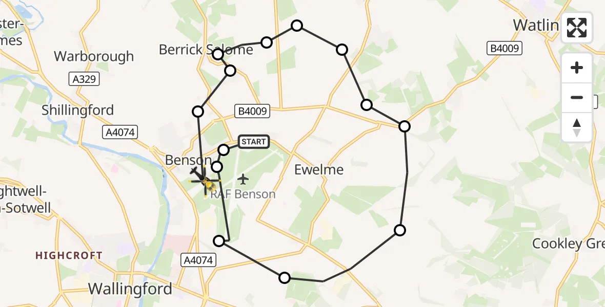 Flight route Police Helicopter RAF Benson - Benson, 02 October 2026, 19:54