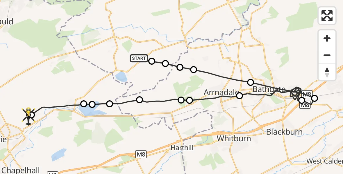 Flight route Police Helicopter Limerigg - Plains, 02 October 2026, 20:18