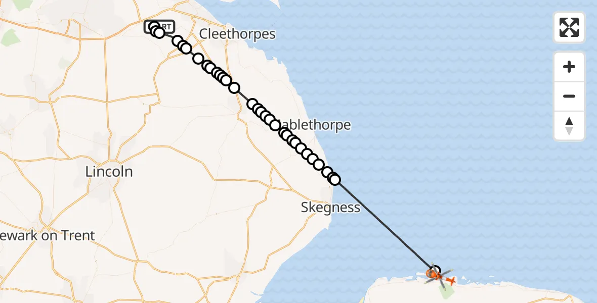 Flight route Coastguard Helicopter Humberside Airport - King's Lynn and West Norfolk, 02 October 2026, 20:24