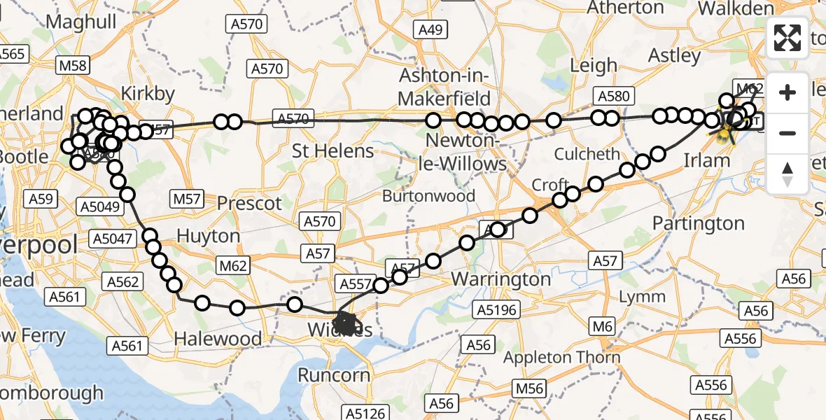 Flight route Police Helicopter Manchester Barton Aerodrome - Irlam, 02 October 2026, 20:26