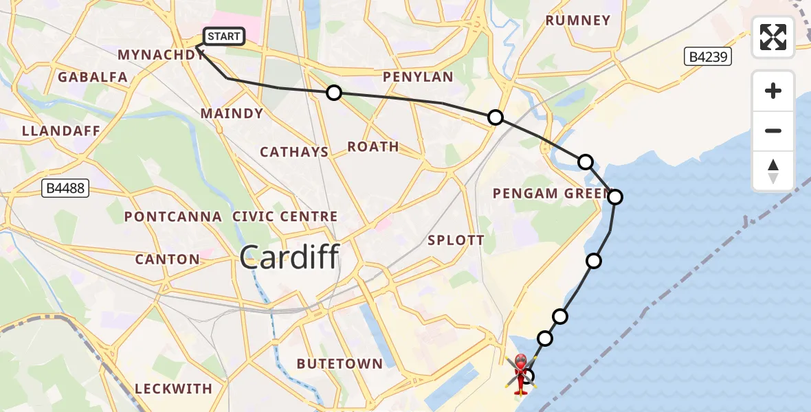 Flight route Air Ambulance Helicopter Birchgrove - Cardiff Heliport, 02 October 2026, 20:44