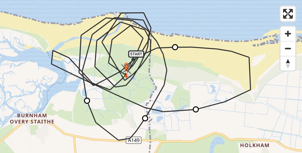 Flight route Coastguard Helicopter King's Lynn and West Norfolk - King's Lynn and West Norfolk, 02 October 2026, 21:05