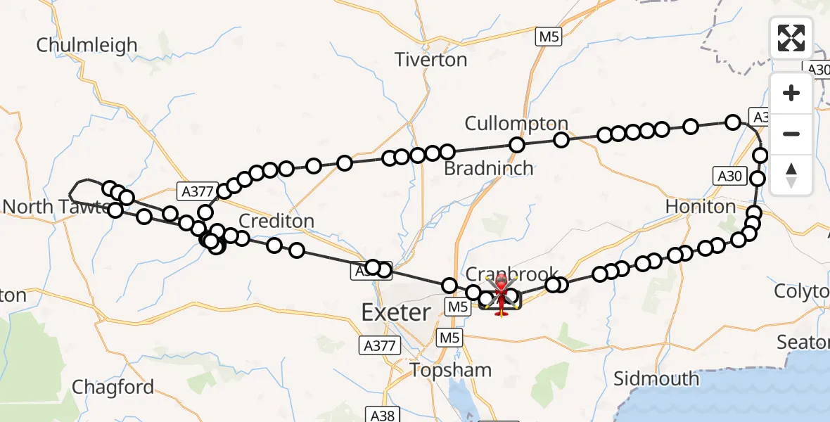 Flight route Air Ambulance Helicopter Exeter International Airport - Exeter International Airport, 02 October 2026, 21:10