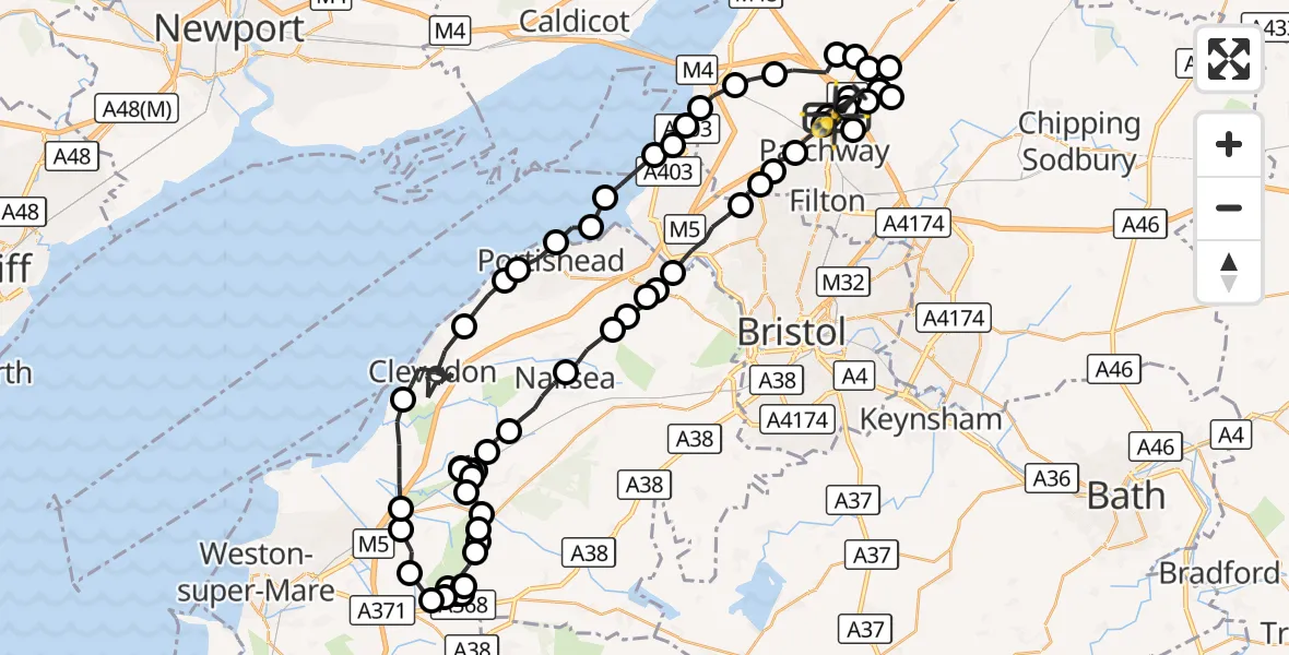 Flight route Police Helicopter Almondsbury Helicopter Base - Almondsbury Helicopter Base, 02 October 2026, 21:12