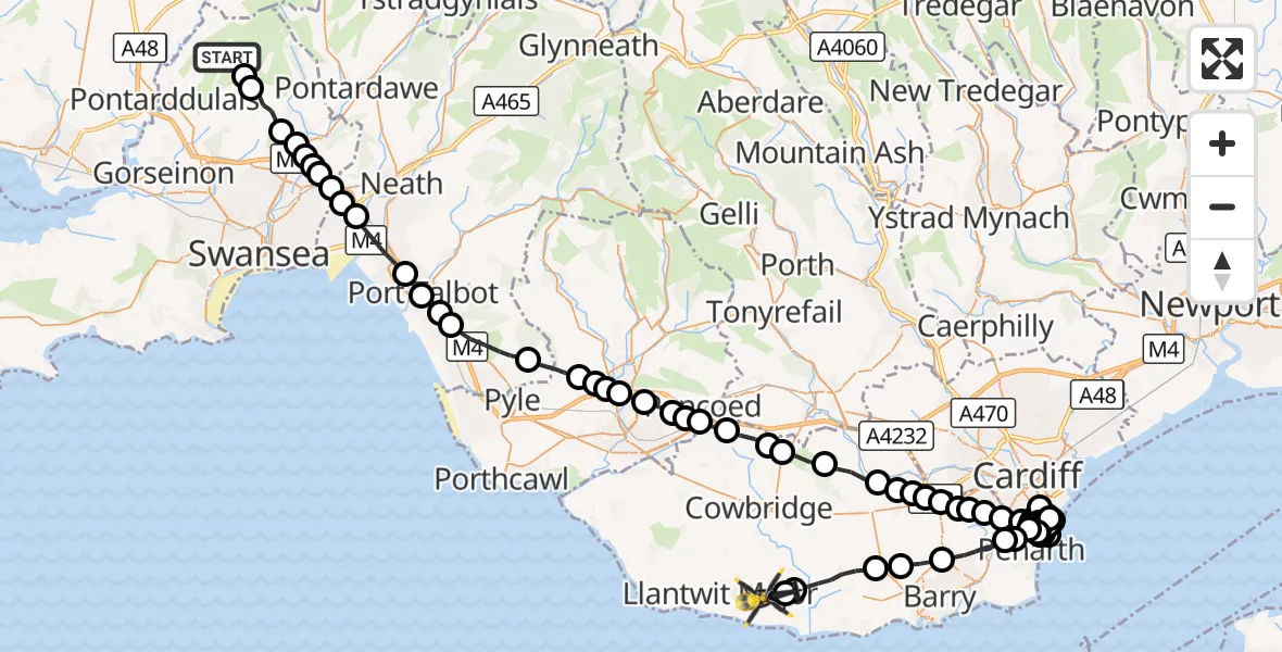 Flight route Police Helicopter Garnswllt - MOD St Athan, 02 October 2026, 21:25