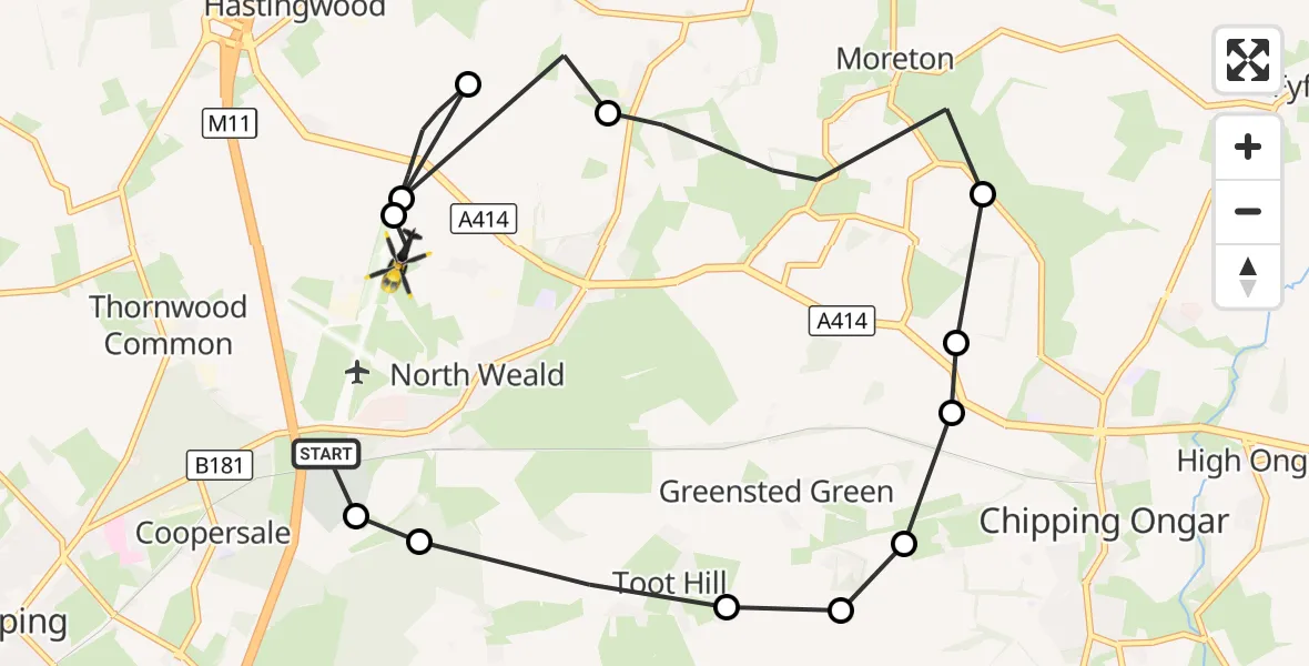 Flight route Police Helicopter North Weald Airfield - North Weald Airfield, 02 October 2026, 22:18