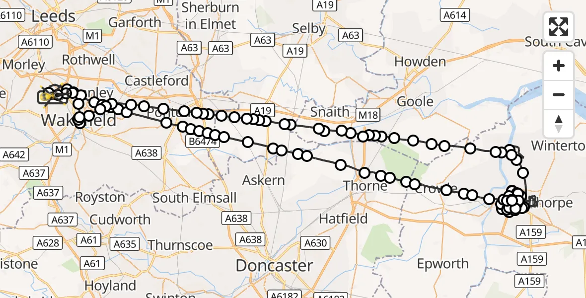 Flight route Police Helicopter East Ardsley - East Ardsley, 02 October 2026, 22:57