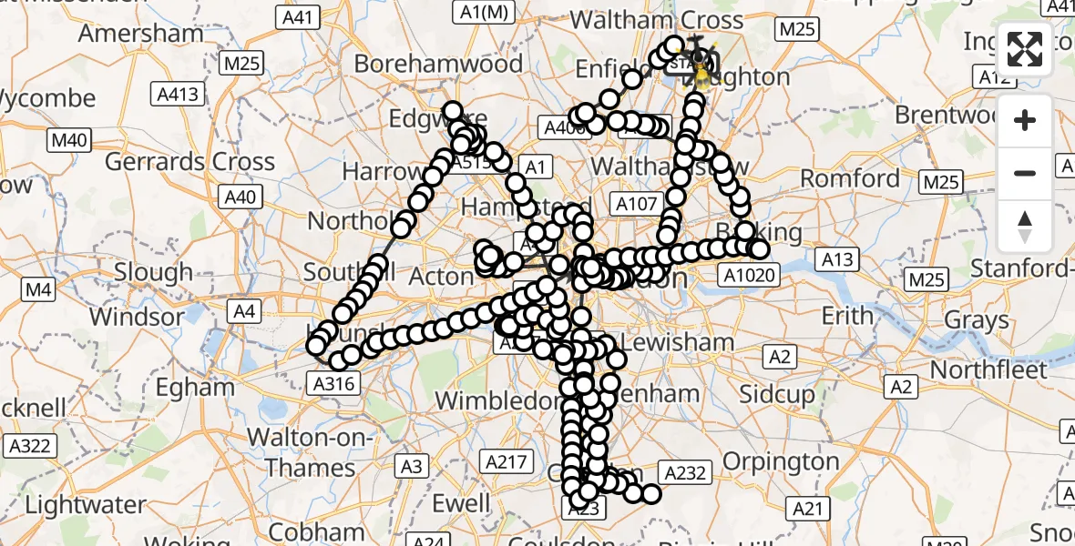 Flight route Police Helicopter Sewardstonebury - Epping Forest, 02 October 2026, 23:12