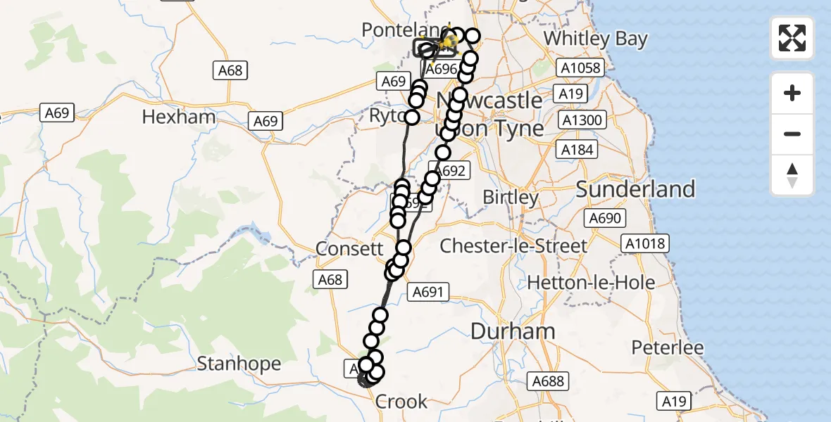 Flight route Police Helicopter Newcastle International Airport - Newcastle International Airport, 03 October 2026, 00:02