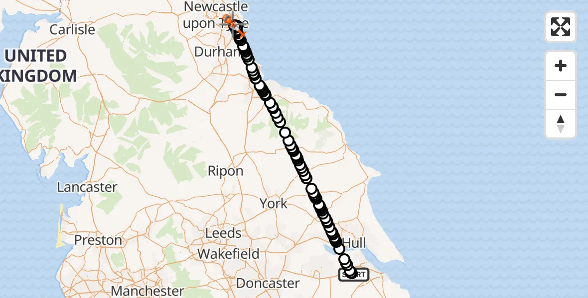 Flight route Coastguard Helicopter Humberside Airport - North Hylton, 03 October 2026, 03:24