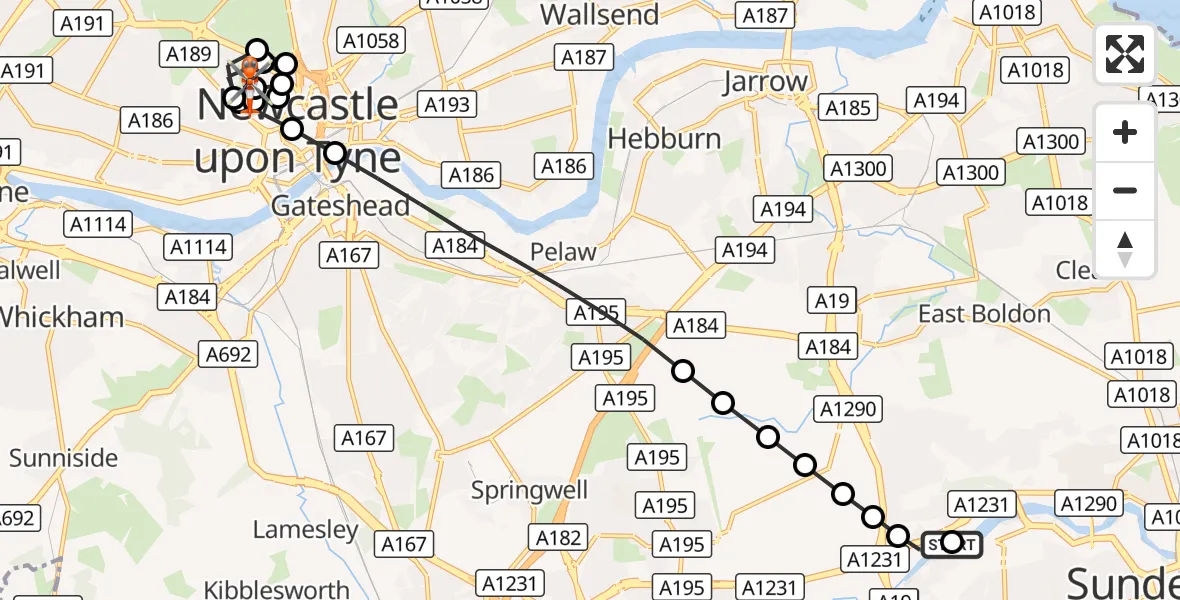 Flight route Coastguard Helicopter Castletown - Haymarket, 03 October 2026, 04:42