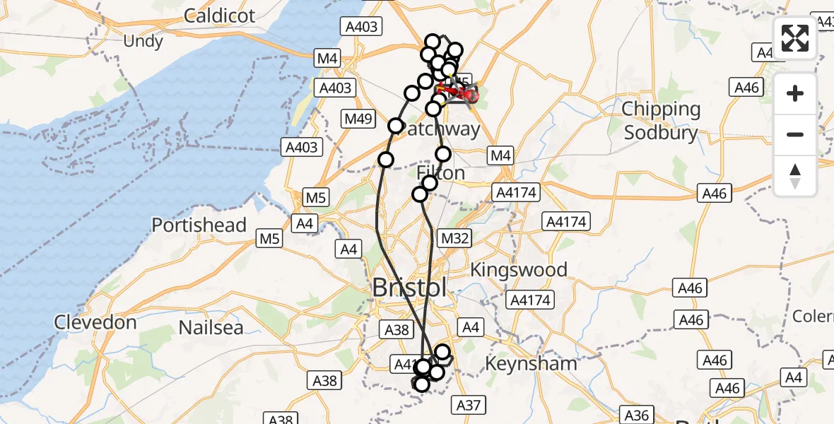 Flight route Air Ambulance Helicopter Almondsbury Helicopter Base - Almondsbury Helicopter Base, 03 October 2026, 07:53