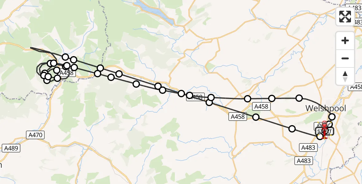 Flight route Air Ambulance Helicopter Welshpool Airport - Welshpool Airport, 03 October 2026, 08:51