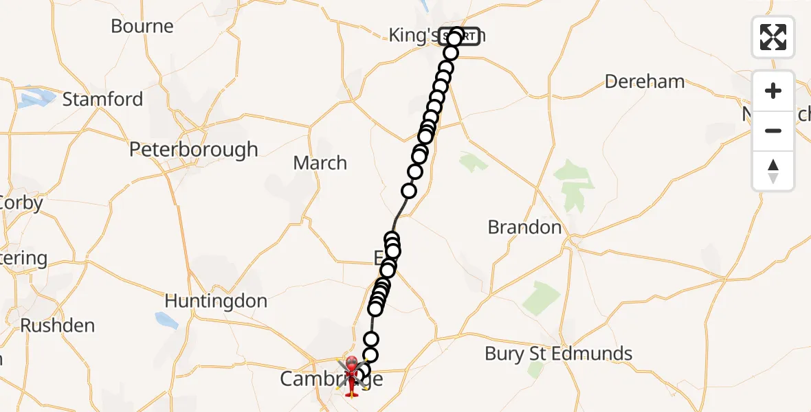 Flight route Air Ambulance Helicopter Queen Elizabeth Hospital - Cambridge City Airport, 03 October 2026, 09:00