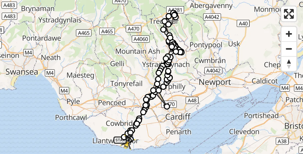 Flight route Police Helicopter Boverton - MOD St Athan, 03 October 2026, 09:54
