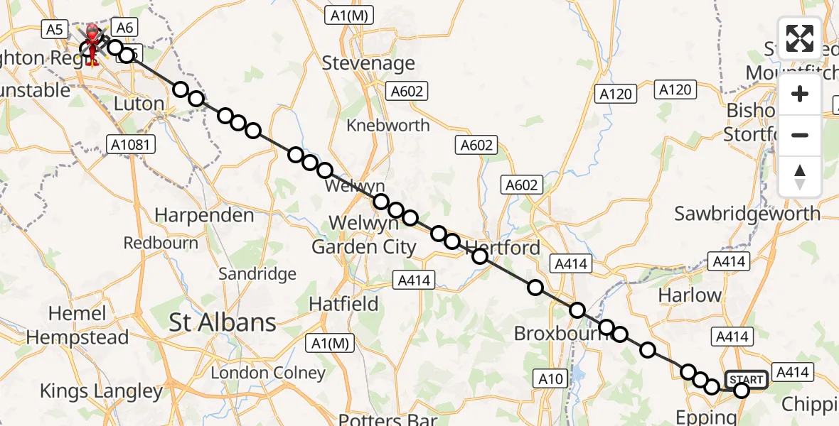 Flight route Air Ambulance Helicopter North Weald Airfield - Limbury, 03 October 2026, 09:57