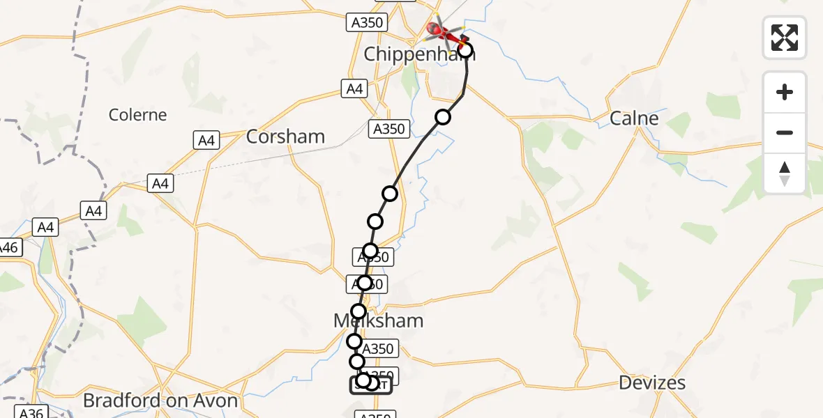 Flight route Air Ambulance Helicopter Wiltshire Air Ambulance - Studley, 03 October 2026, 10:03