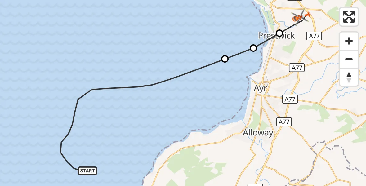 Flight route Coastguard Helicopter Inner Seas - Glasgow Prestwick Airport, 03 October 2026, 10:15