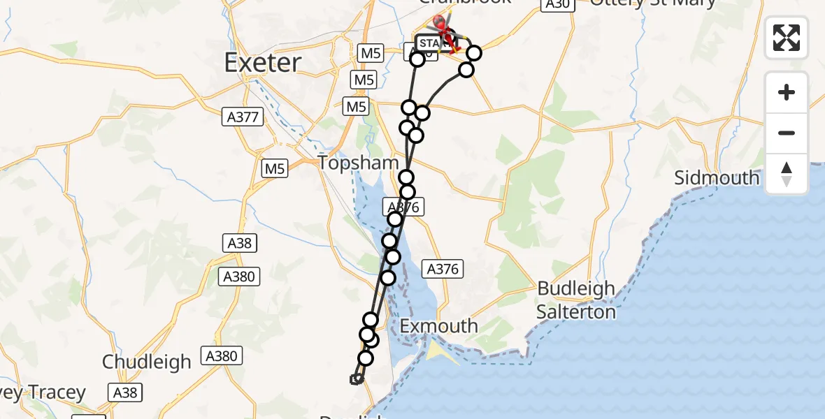 Flight route Air Ambulance Helicopter Exeter International Airport - Exeter International Airport, 03 October 2026, 10:21