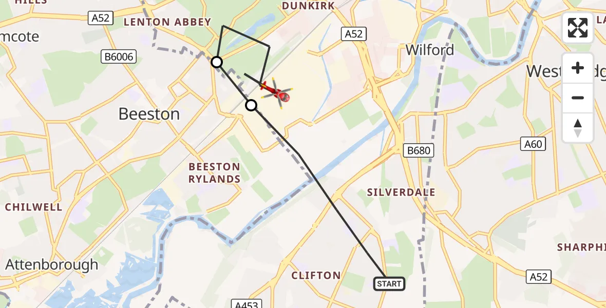 Flight route Air Ambulance Helicopter City of Nottingham - City of Nottingham, 03 October 2026, 10:43
