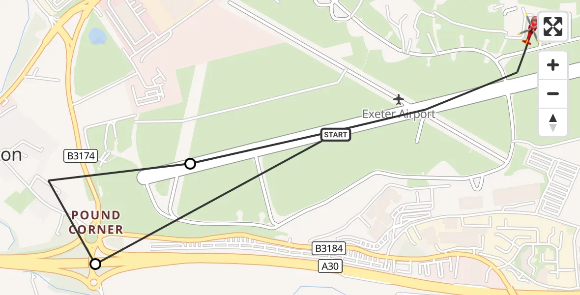 Flight route Air Ambulance Helicopter Exeter International Airport - Exeter International Airport, 03 October 2026, 10:48