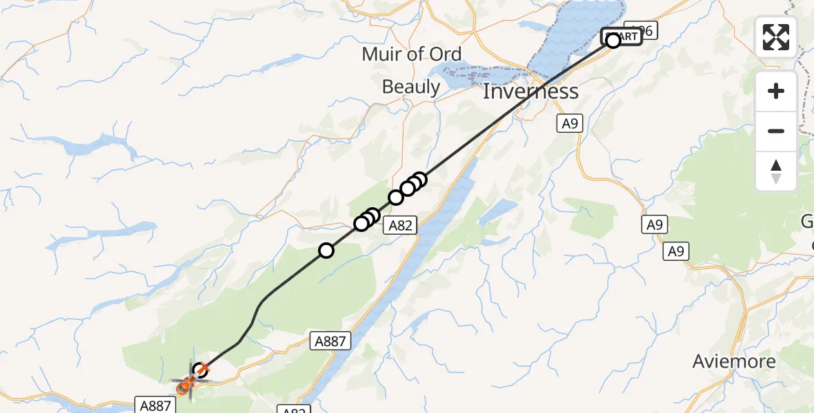Flight route Coastguard Helicopter Inverness Airport - Balnacarn, 03 October 2026, 11:11