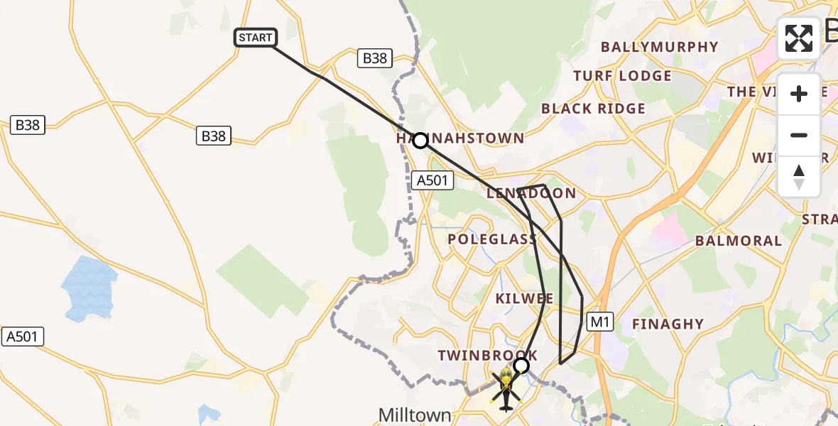 Flight route Police Helicopter Lisburn - Lisburn and Castlereagh District, 03 October 2026, 11:11