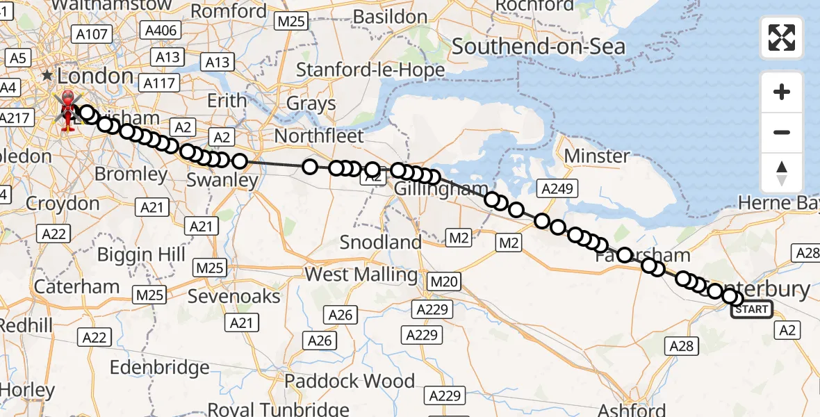 Flight route Air Ambulance Helicopter Canterbury - Kings College London Hospital, 03 October 2026, 11:43